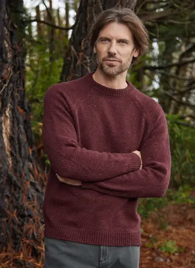 Aidan Wool Cashmere Tweed Crew in Burgundy
